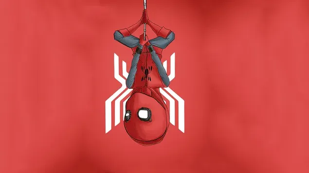 Spider Man Menggantung Terbalik Dan Logo Spidy-nya Di Belakangnya 4K wallpaper