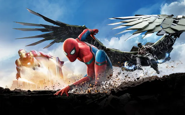 Spider-Man: Homecoming movie - Spiderman dan Ironman beraksi 4K wallpaper