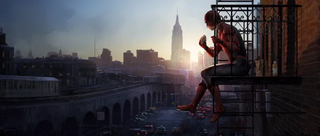 Spider-Man: Homecoming movie - Spiderman makan sandwich di balkon 2K wallpaper