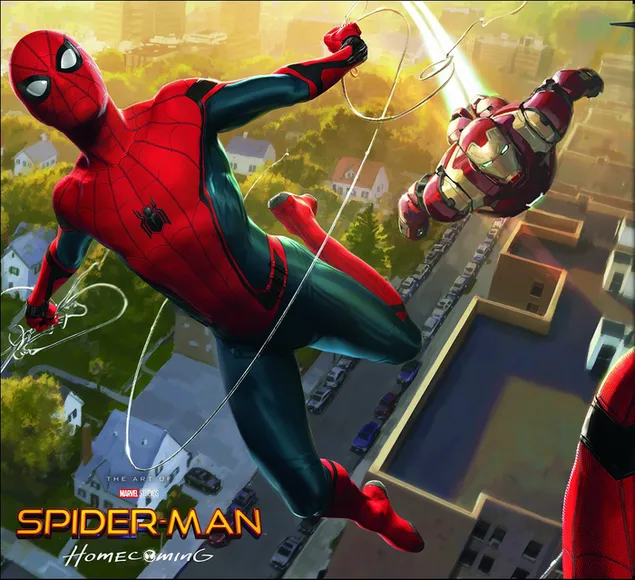 Spider-Man: Homecoming movie - Spiderman beraksi dengan Ironman 2K wallpaper