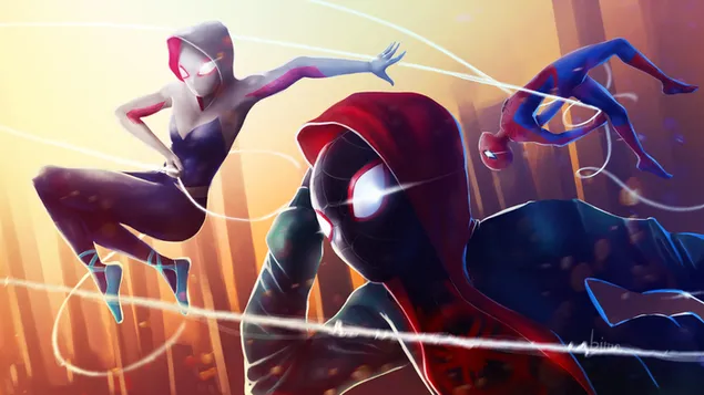 Tapeta Spider-Man: Into the Spider-Verse movie - Miles Morales, Spider Gwen a Spiderman 4K