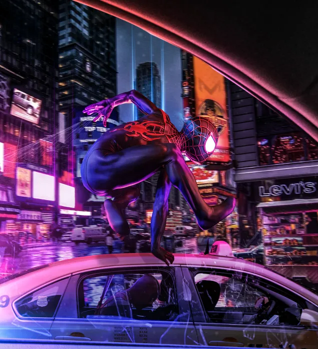 Spider-Man: Into the Spider-Verse הסרט - גיבור ספיידרמן נואר בפעולה 4K טפט