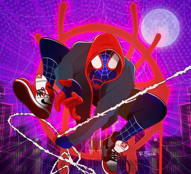 Spider-Man: Into the Spider-Verse הסרט - ספיידרמן נואר בפעולה 4K טפט