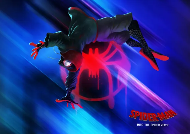 Spider-Man: Into the Spider-Verse הסרט - ספיידרמן נואר בסצנת אקשן 2K טפט