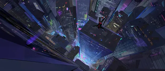 Spider Man Melompat Dari Gedung Tinggi 4K wallpaper