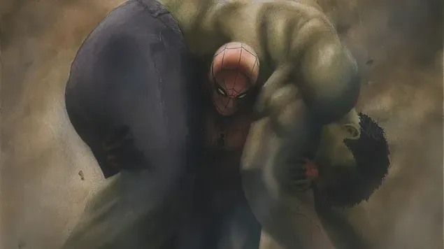 Spider-Man lleva a Hulk sobre sus hombros