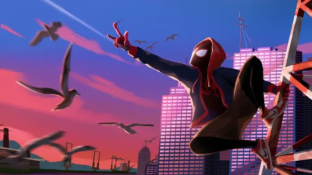 Spider Man Miles Morales : Giving Hellow To The Birds  HD wallpaper