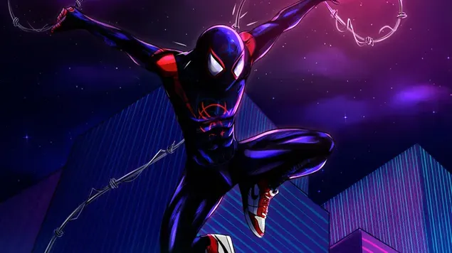 Spider Man Miles Morales Pemandangan Malam Dengan Spidy unduhan