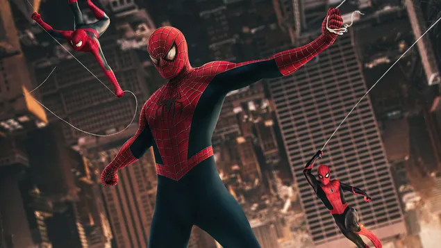 muat turun spider-man: no way home - spider-man sedang membaling jaring ke arah bangunan