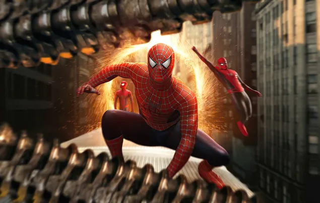 Spider-Man uit verschillende tijden die samen vechten download