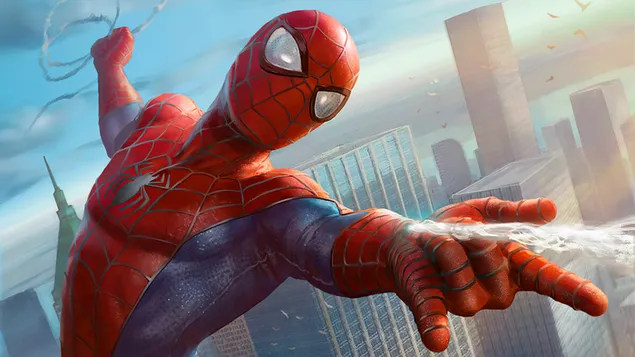 Hình nền Truyện tranh Spider-Man Swing Web Shoot (Marvel) 4K