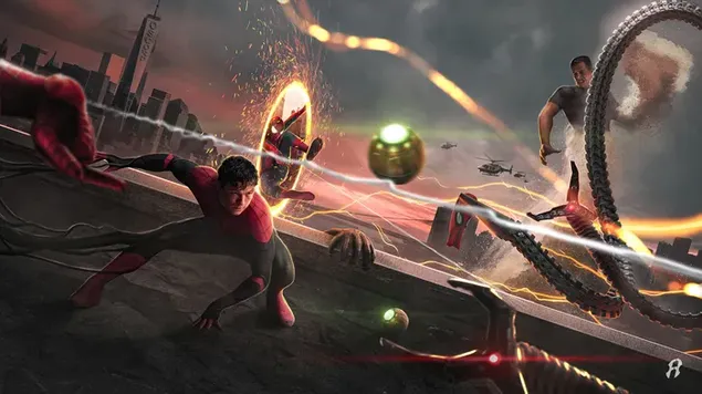 الرجل العنكبوت يحاول حماية العالم مع أصدقائه العنكبوت الجدد 4K خلفية