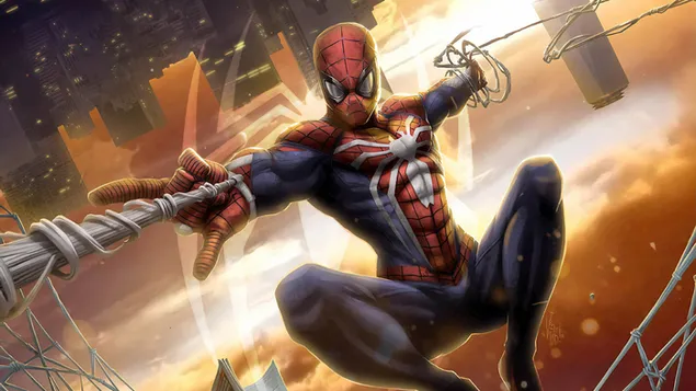 Hình nền Người nhện trong web bắn Siêu anh hùng Marvel 4K