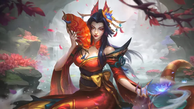 Spirit Blossom 'Cassiopeia' Ruby Chroma Chinese Skin - League of Legends (LOL) 8K bakgrunn