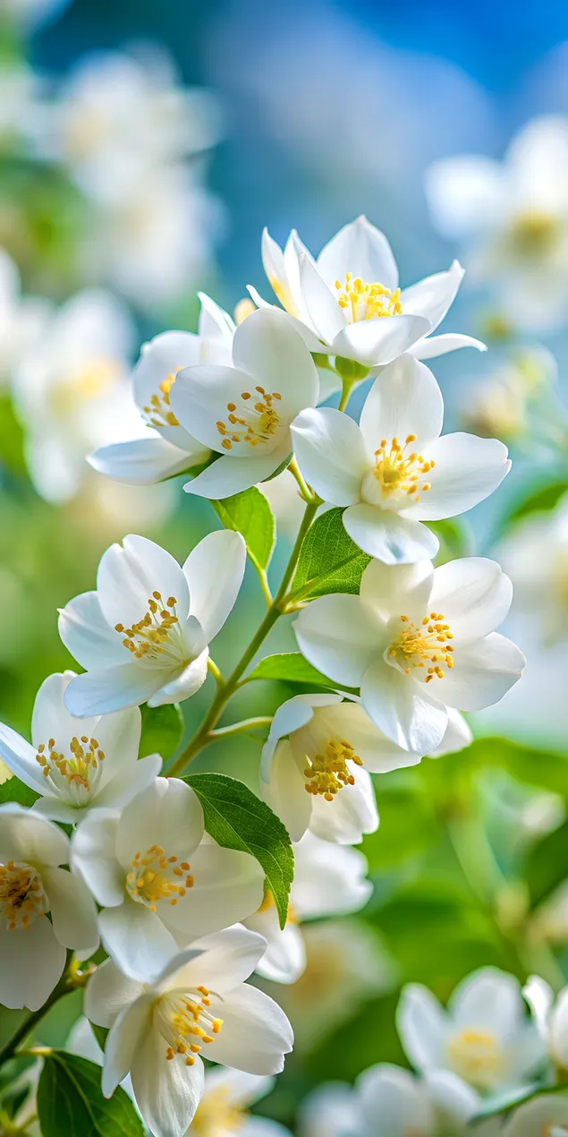 Páipéar balla Bláthanna Jasmine Bán Bog an Earraigh i Radharc Galánta agus Suíonna2K