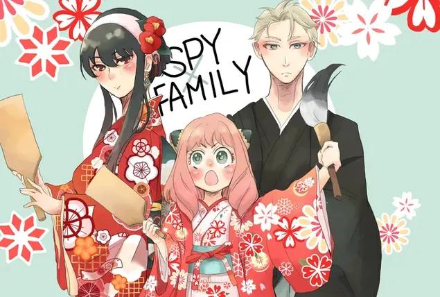 Spy x Family - Familje falsifikuese me kimono 6K sfond