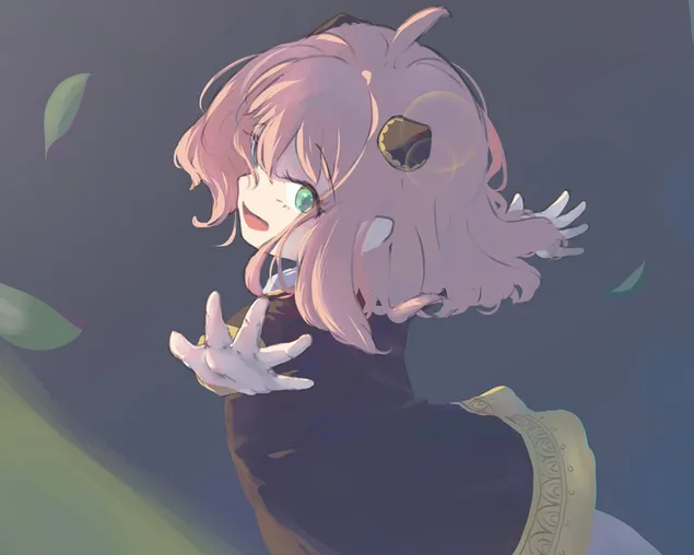 spy x -perhesarjan hahmo kaunis ja iloinen animetytto, jolla on vaaleanpunaiset hiukset ja vihreat silmat lataa