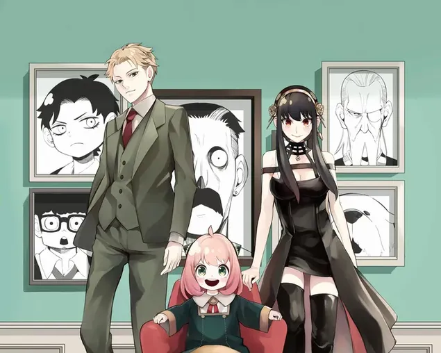 spy x family - twilight, thorn princess dhe anya me korniza fotografish ne sfond shkarkim