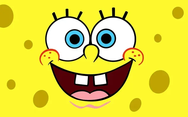 Gambar persegi karakter kartun Spongebob ceria dengan mata biru