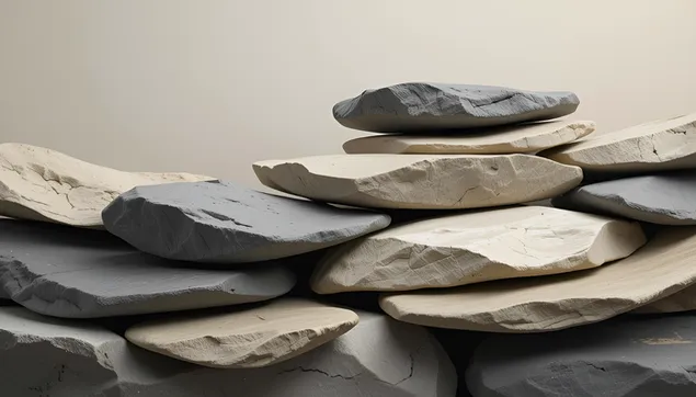 Taustpilt Laotud looduskivid - minimalistlik beež ja hall tekstuur 2K