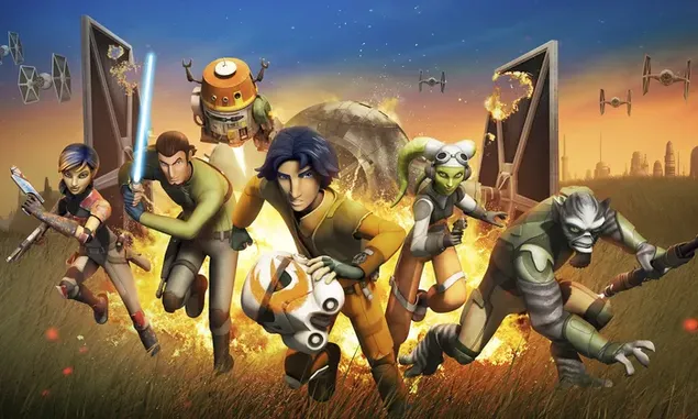 Karakter anime seri Star Wars Rebels bersama 2K wallpaper