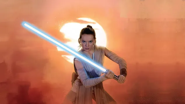 Star wars Reys blå ljussabel 4K bakgrund