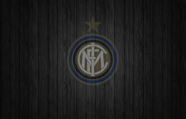 Starry logo of Inter Milan FC on wooden black background 2K wallpaper