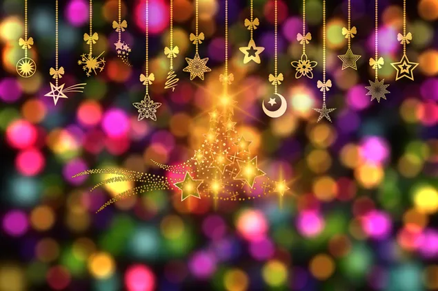 Stars like little christmas tree with colourful background - merry christmas 4K wallpaper