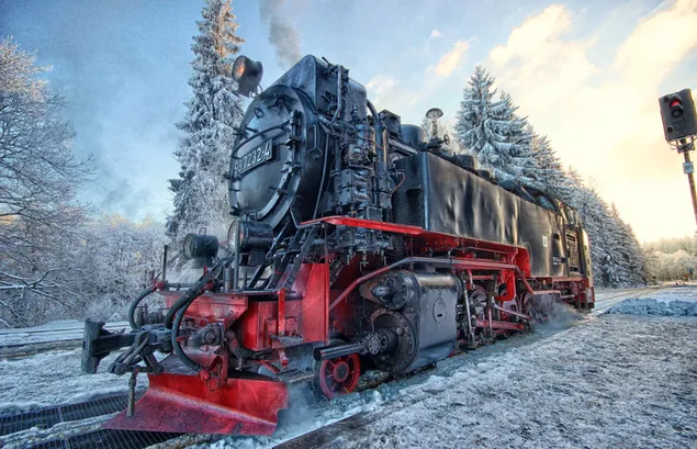 Steam engine train in winter HD wallpaper