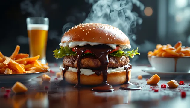 aurutav kuum burger, friikartulid ja olu | ulim mugavustoit allalaadimine