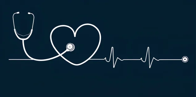 聽診器形成一顆帶有心跳生命線的心臟插圖 4K 壁紙