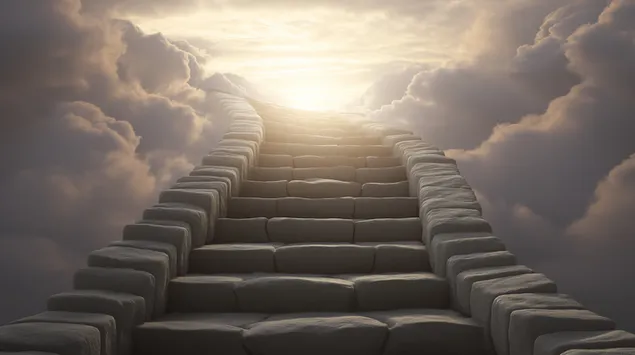 Steetrap déi an en hellen, bewölkten Himmel eropgeet 2K Tapeten