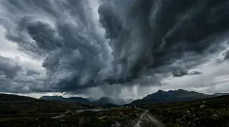 stormy skies over moody mountains: dramatic landscape view download