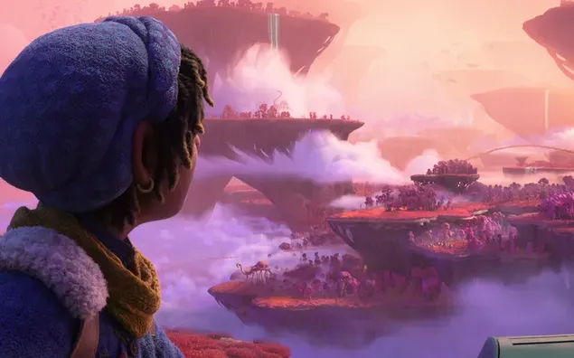 seltsamer weltanimationsfilm-animecharakter, der eine wunderbare aussicht beobachtet herunterladen