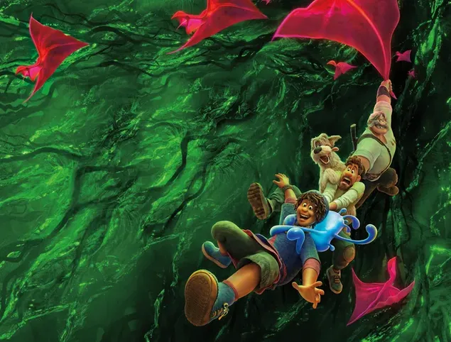 anime-figuren aus seltsamen weltanimationsfilmen, die im wald abenteuer erleben herunterladen