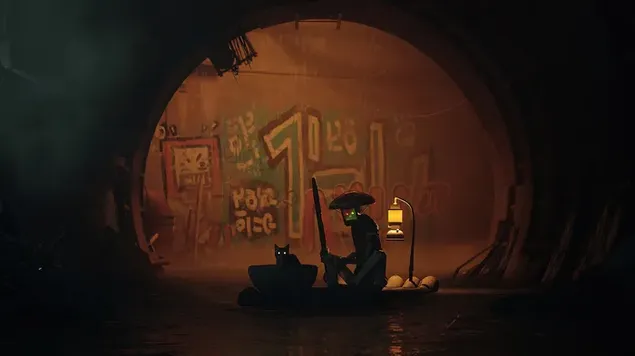 Klaiņojošu spēļu kaķis un robots 4K fona tapete