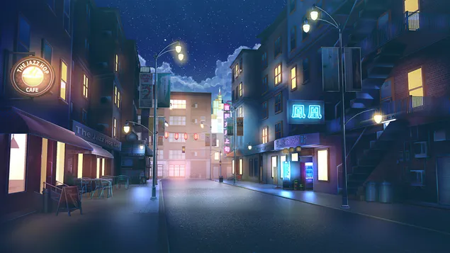 Street Night City Art 4K wallpaper download