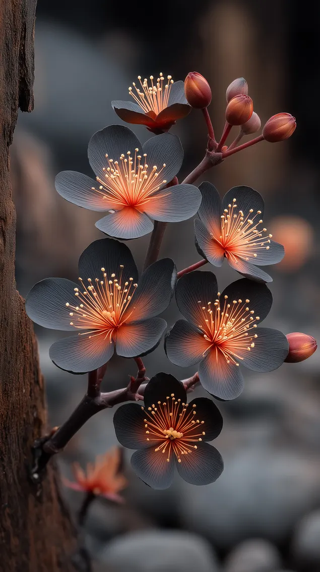 striking blackened flowers with glowing orange stamens download