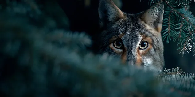 silmiinpistava lahikuva mannyn lehdissa piileskelevasta villikoirasta lataa