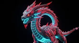 Tapeta Úžasný kybernetický drak s neonovou září z House Of Dragon pro pozadí plochy 4K