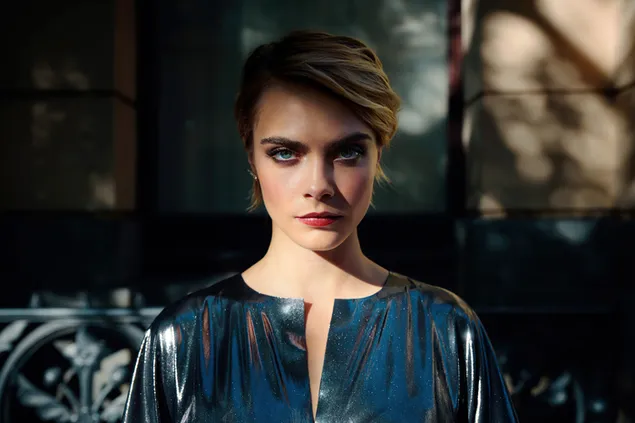 نموذج مذهل "كارا ديليفين" في تصفيفة الشعر القصير 4K خلفية