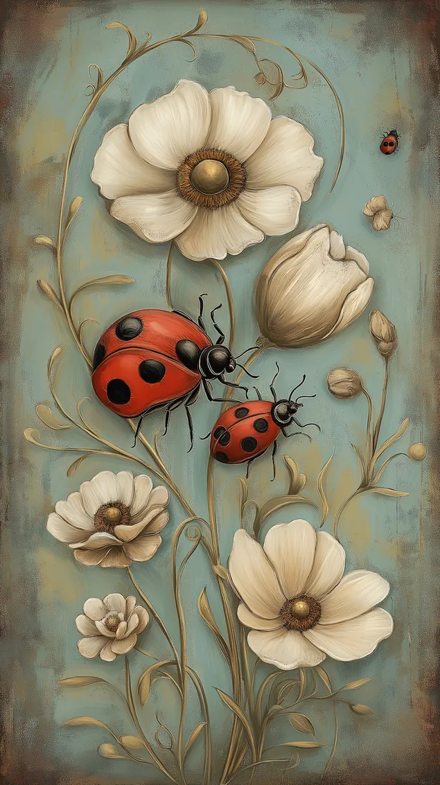 Stilizirani cvetlični vzorec z žuželkami in nežnimi cvetovi HD ozadje