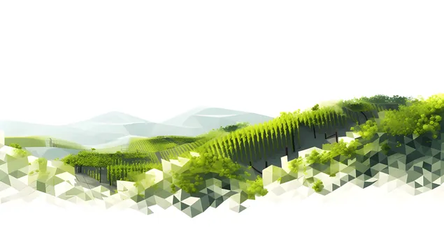 Kehijauan Geometrik Bergaya dalam Landskap Tenang 2K kertas dinding