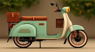 stylizovana ilustrace vintage trikoloveho skutru stahnout