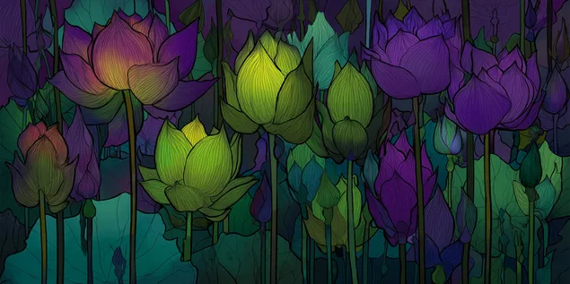 hoa sen va la sung cach dieu tren mot ao toi tai xuong