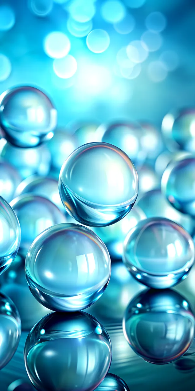 Páipéar balla Sféir cosúil le Gloine Subtle le Ton agus Cruthanna Gorm Aqua Trédhearcach2K