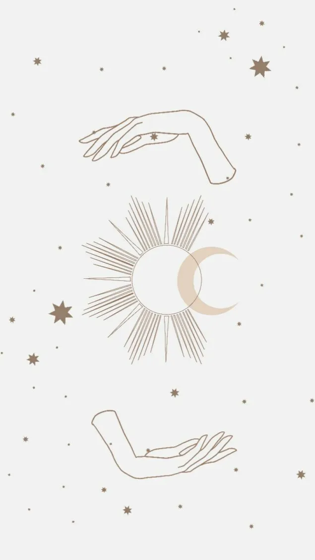 Mặt trời và mặt trăng trừu tượng giữa hai bàn tay vẽ tải xuống