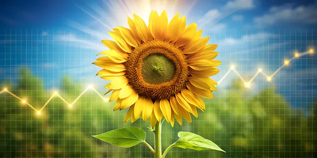 Sonneblummen mat Dollar Zeechen Bléieblieder a Grafikblieder Symboliséiere Räichtum 4K Tapeten