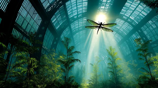 auringon valaisema biomekaaninen sudenkorento suljetussa vieraassa viidakossa lataa