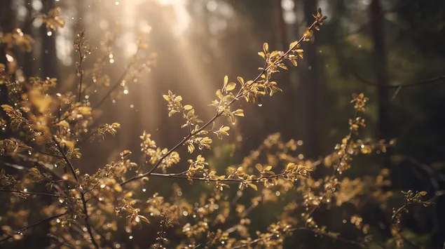 Sonneliicht Äscht mat dauwenden Drëpsen 2K Tapeten